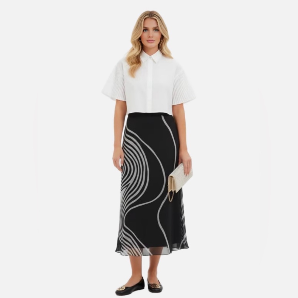 Dana Buchman NWT 100% silk Black and Gray Women's long Skirt